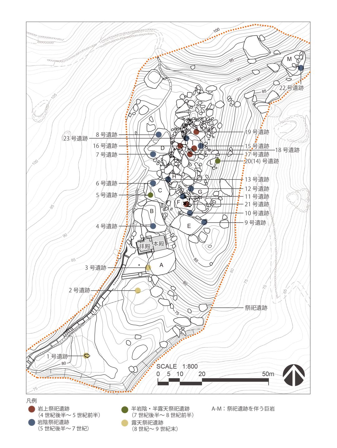 沖ノ島祭祀遺跡の分布/