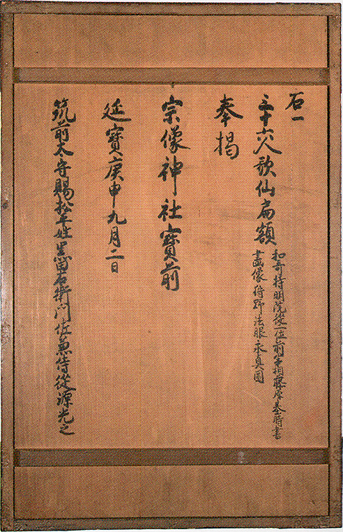 三十六歌仙図扁額福岡藩第3代藩主黒田光之奉納/